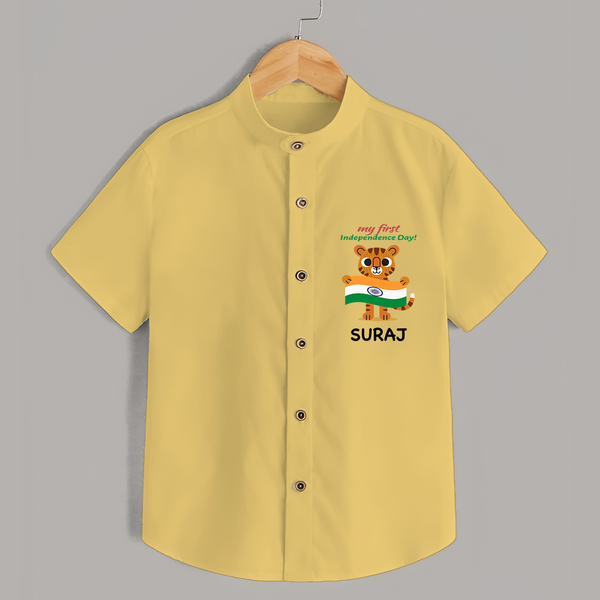 My First Independence Day - Tiger pride Customized Shirt For Kids - YELLOW - 0 - 6 Months Old (Chest 23")