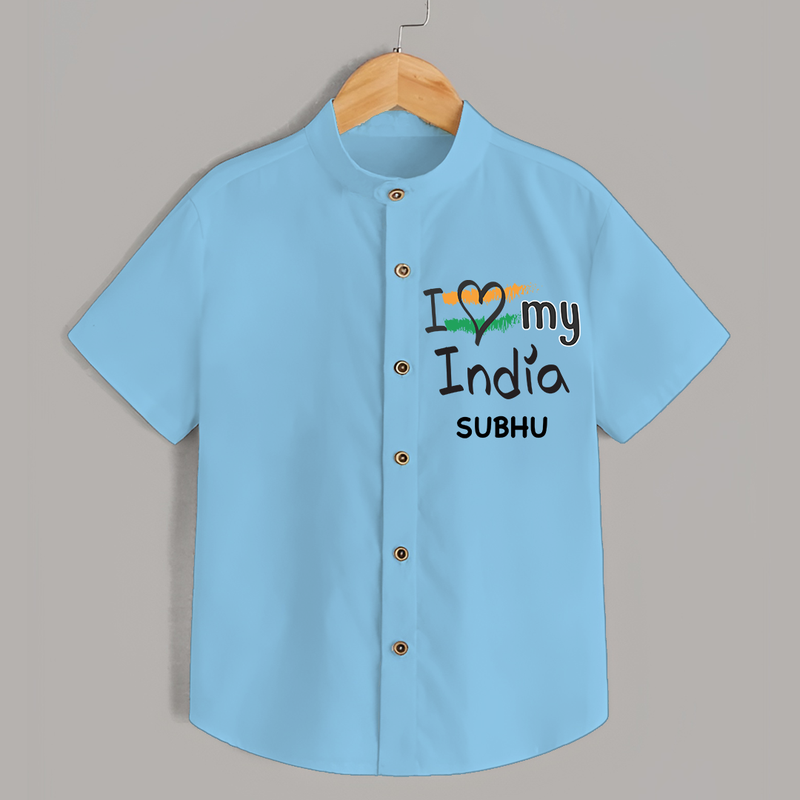 Little Patriotic Heart - India Love Customized Shirt For Kids - SKY BLUE - 0 - 6 Months Old (Chest 23")