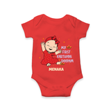 My 1st Karthigai Deepam - Cute Imprinted Romper With Name For Babies - RED - 0 - 3 Months Old (Chest 16")