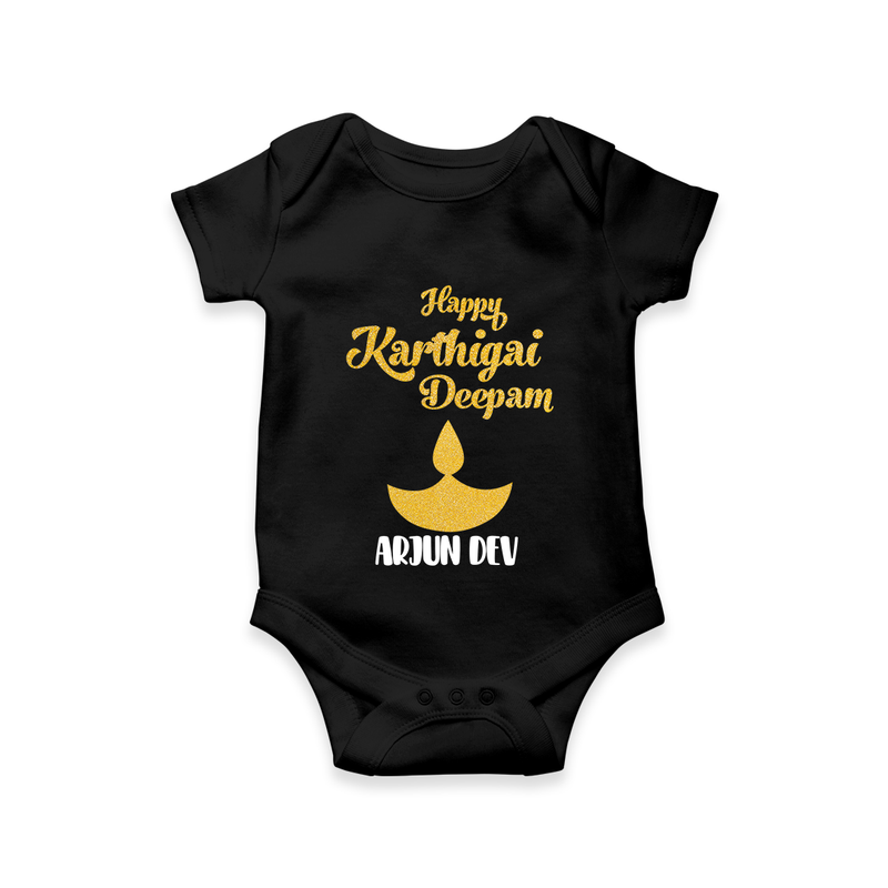 Happy Karthigai Deepam - Customized Romper For Babies With Name - BLACK - 0 - 3 Months Old (Chest 16")