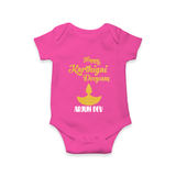 Happy Karthigai Deepam - Customized Romper For Babies With Name - HOT PINK - 0 - 3 Months Old (Chest 16")