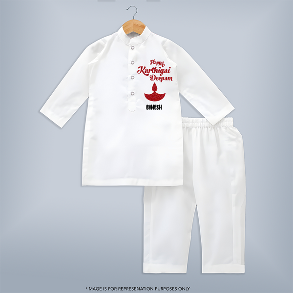 Happy Karthigai Deepam - Customized Kurta Set For Kids With Name - WHITE - 3 - 6 Months Old (Chest 24", Kurta Length 14'', Waist 19", Pant Length 14")