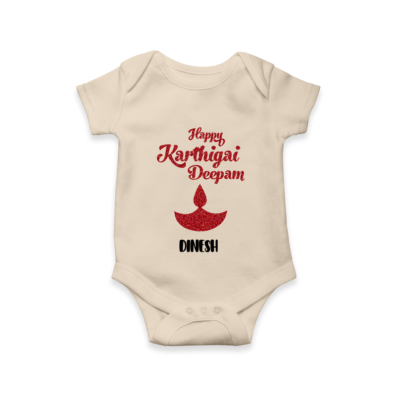 Happy Karthigai Deepam - Customized Romper For Babies With Name - IVORY - 0 - 3 Months Old (Chest 16")