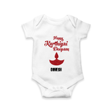 Happy Karthigai Deepam - Customized Romper For Babies With Name - WHITE - 0 - 3 Months Old (Chest 16")