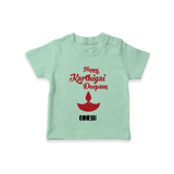 Happy Karthigai Deepam - Customized T-Shirt For Kids With Name - MINT GREEN - 0-5 Months Old (Chest 17")