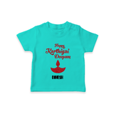 Happy Karthigai Deepam - Customized T-Shirt For Kids With Name - TEAL - 0-5 Months Old (Chest 17")