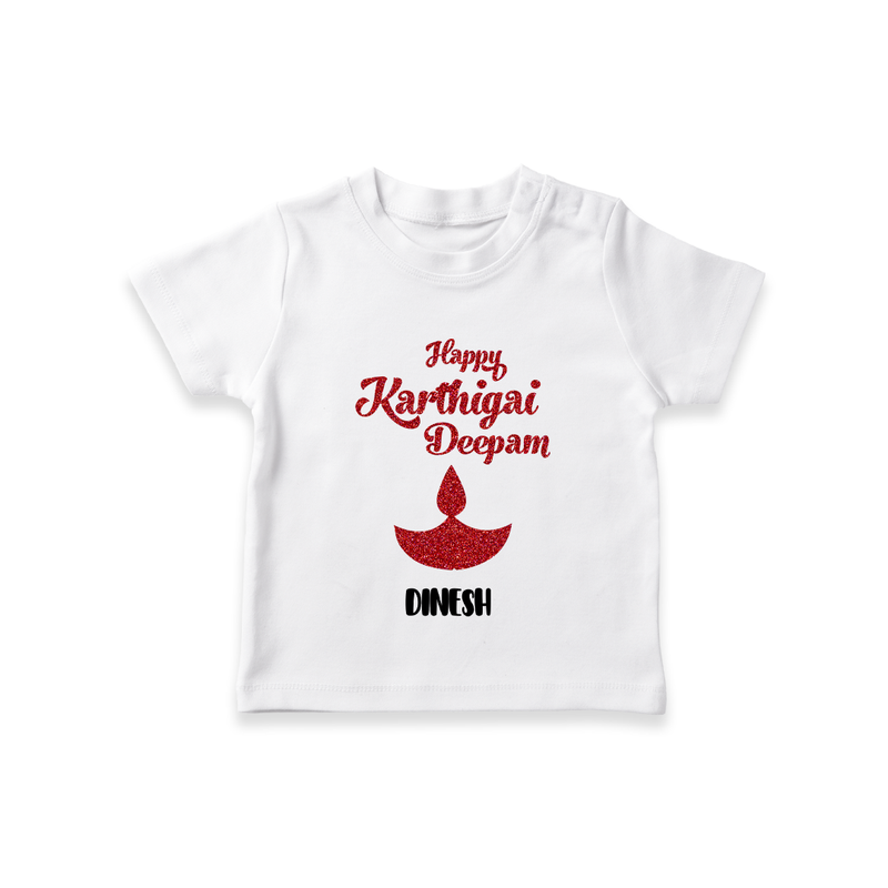 Happy Karthigai Deepam - Customized T-Shirt For Kids With Name - WHITE - 0-5 Months Old (Chest 17")