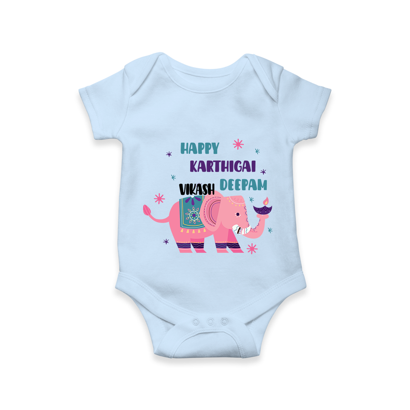 Happy Karthigai Deepam - Custom-Made Romper For Babies With Name - BABY BLUE - 0 - 3 Months Old (Chest 16")