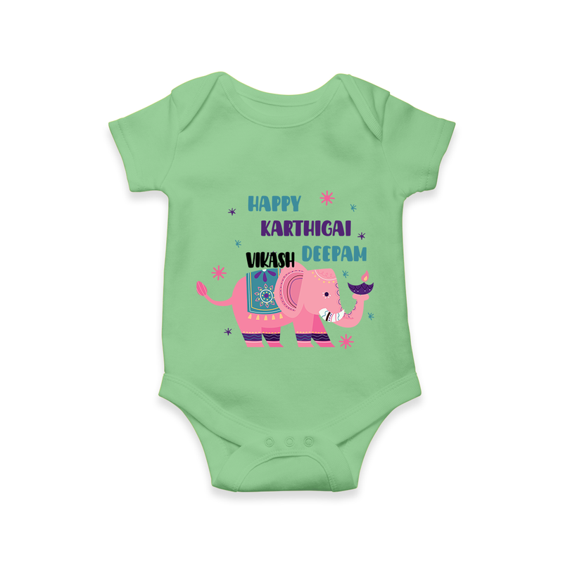 Happy Karthigai Deepam - Custom-Made Romper For Babies With Name - GREEN - 0 - 3 Months Old (Chest 16")