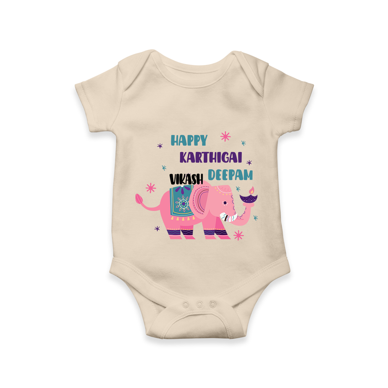 Happy Karthigai Deepam - Custom-Made Romper For Babies With Name - IVORY - 0 - 3 Months Old (Chest 16")