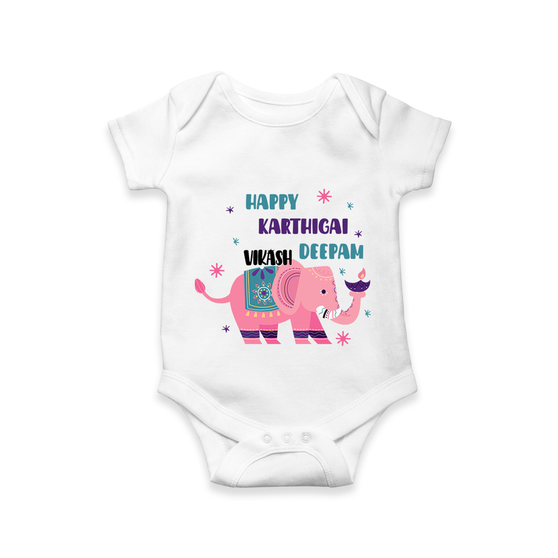 Happy Karthigai Deepam - Custom-Made Romper For Babies With Name - WHITE - 0 - 3 Months Old (Chest 16")