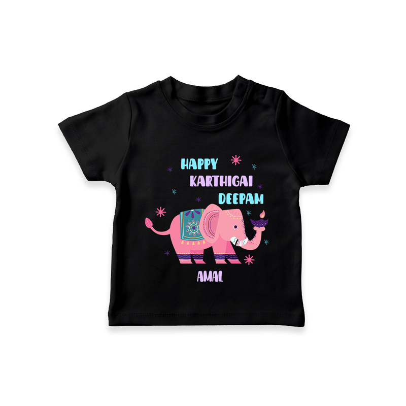 Happy Karthigai Deepam - Custom-Made T-Shirt For Kids With Name - BLACK - 0-5 Months Old (Chest 17")