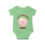 My 1st Karthigai Deepam - Cute Imprinted Karthigai Deepam Romper With Name For Babies - GREEN - 0 - 3 Months Old (Chest 16")