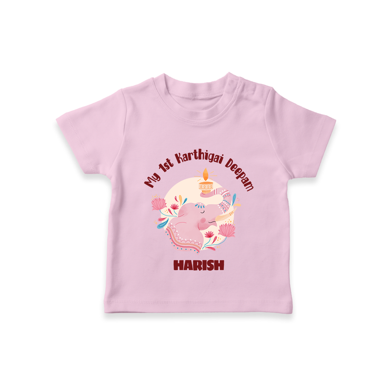 My 1st Karthigai Deepam - Cute Imprinted Karthigai Deepam T-Shirt With Name For Kids - PINK - 0-5 Months Old (Chest 17")