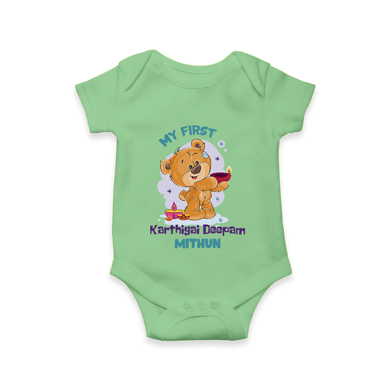 Celebrate This Karthigai Deepam With Our "My First Karthigai Deepam" themed Customized Romper With Name For Babies - GREEN - 0 - 3 Months Old (Chest 16")