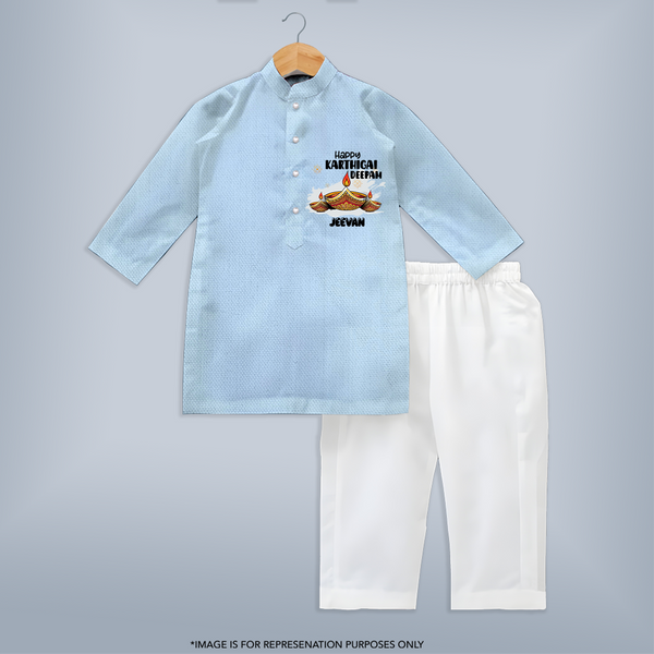 Happy Karthigai Deepam Ð Glow Bright: Customized Kurta Set with Name - SKY BLUE - 3 - 6 Months Old (Chest 24", Kurta Length 14'', Waist 19", Pant Length 14")