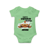 Happy Karthigai Deepam Ð Glow Bright: Customized Romper with Name - GREEN - 0 - 3 Months Old (Chest 16")