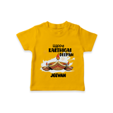 Happy Karthigai Deepam Ð Glow Bright: Customized Kids T-Shirt with Name - CHROME YELLOW - 0-5 Months Old (Chest 17")