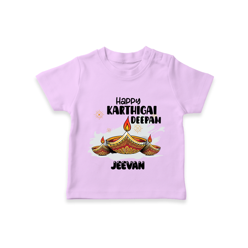 Happy Karthigai Deepam Ð Glow Bright: Customized Kids T-Shirt with Name - LILAC - 0-5 Months Old (Chest 17")