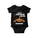 Happy Karthigai Deepam Ð Glow Bright: Customized Romper with Name - BLACK - 0 - 3 Months Old (Chest 16")