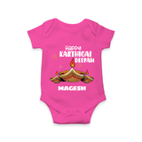 Happy Karthigai Deepam Ð Glow Bright: Customized Romper with Name - HOT PINK - 0 - 3 Months Old (Chest 16")