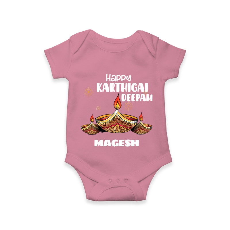 Happy Karthigai Deepam Ð Glow Bright: Customized Romper with Name - ONION - 0 - 3 Months Old (Chest 16")