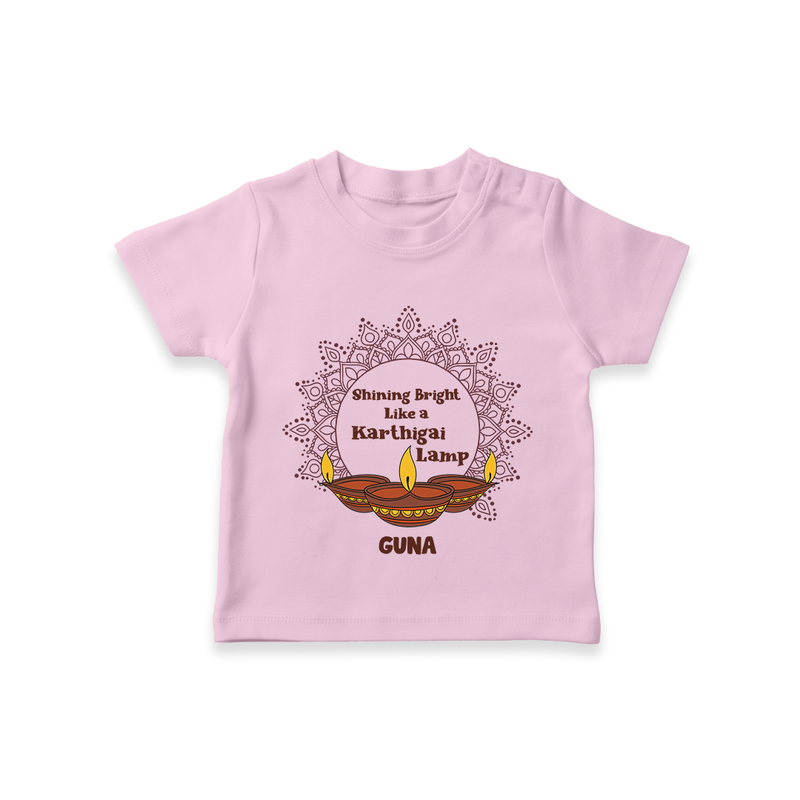 Happy Karthigai Deepam Ð Shining Bright: Personalized T-Shirt For Kids with Name - PINK - 0-5 Months Old (Chest 17")