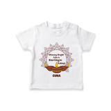 Happy Karthigai Deepam Ð Shining Bright: Personalized T-Shirt For Kids with Name - WHITE - 0-5 Months Old (Chest 17")