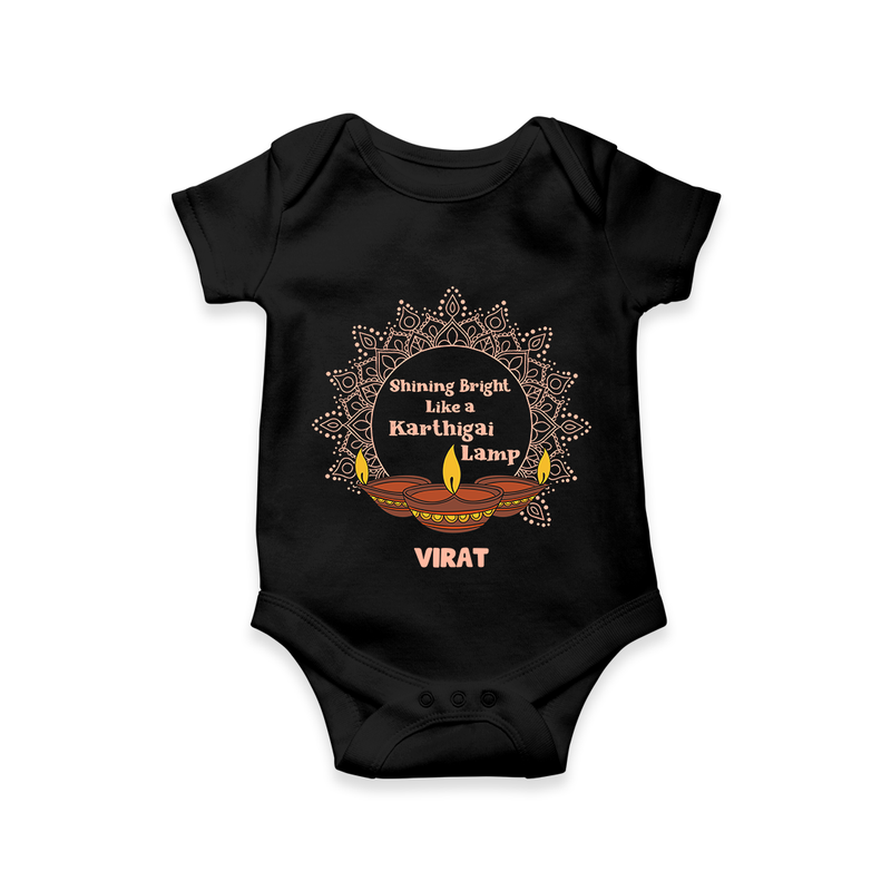 Happy Karthigai Deepam Ð Shining Bright: Personalized Romper For Babies with Name - BLACK - 0 - 3 Months Old (Chest 16")