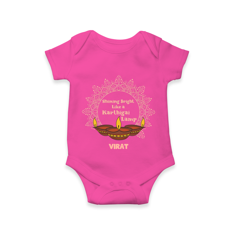 Happy Karthigai Deepam Ð Shining Bright: Personalized Romper For Babies with Name - HOT PINK - 0 - 3 Months Old (Chest 16")