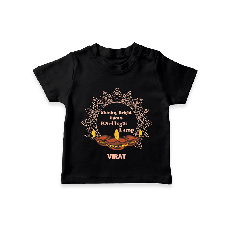 Happy Karthigai Deepam Ð Shining Bright: Personalized T-Shirt For Kids with Name - BLACK - 0-5 Months Old (Chest 17")