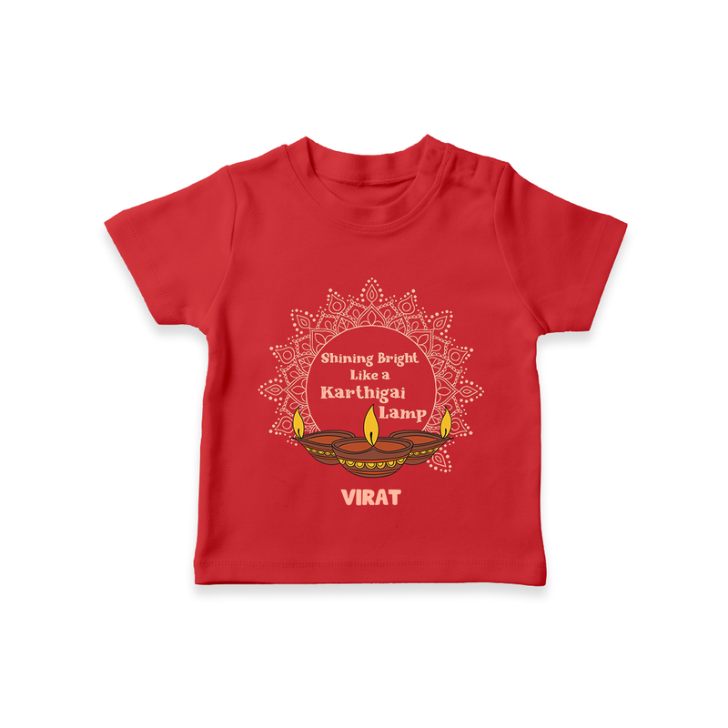 Happy Karthigai Deepam Ð Shining Bright: Personalized T-Shirt For Kids with Name - RED - 0-5 Months Old (Chest 17")