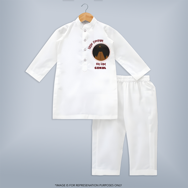 Little Deepam Big Light  - Customized Kurta Set For Kids With Name - WHITE - 3 - 6 Months Old (Chest 24", Kurta Length 14'', Waist 19", Pant Length 14")