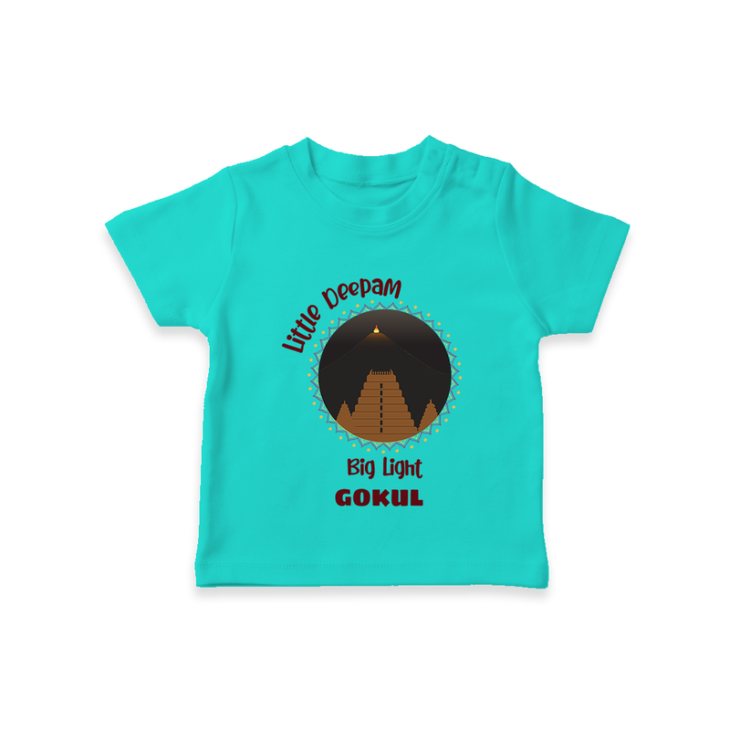 Little Deepam Big Light  - Customized T-Shirt For Kids With Name - TEAL - 0-5 Months Old (Chest 17")