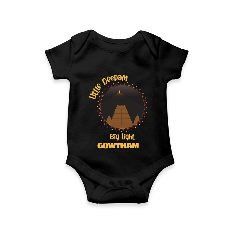 Little Deepam Big Light  - Customized Romper For Babies With Name - BLACK - 0 - 3 Months Old (Chest 16")