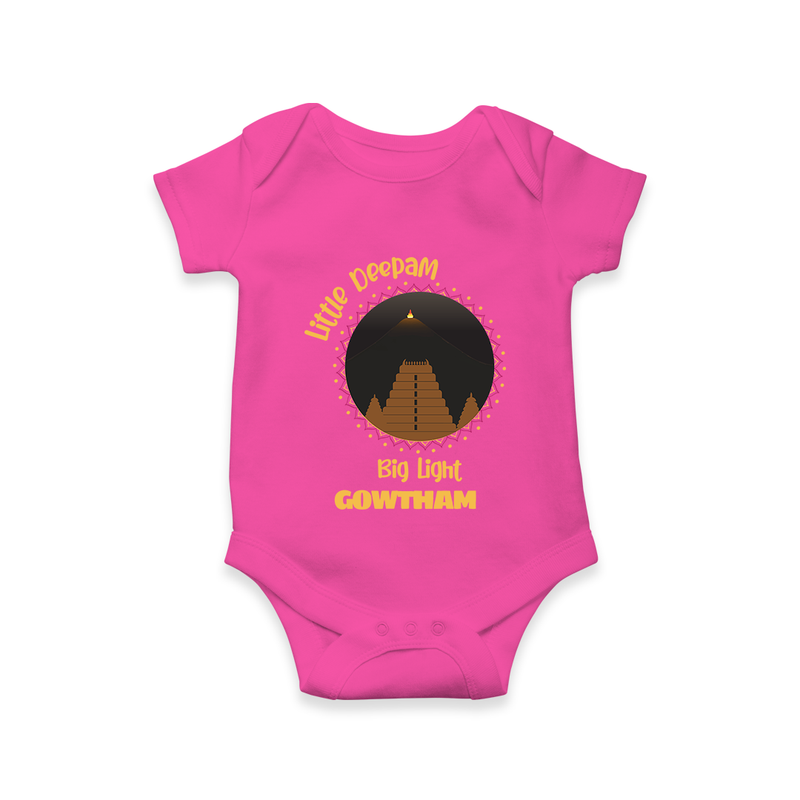 Little Deepam Big Light  - Customized Romper For Babies With Name - HOT PINK - 0 - 3 Months Old (Chest 16")