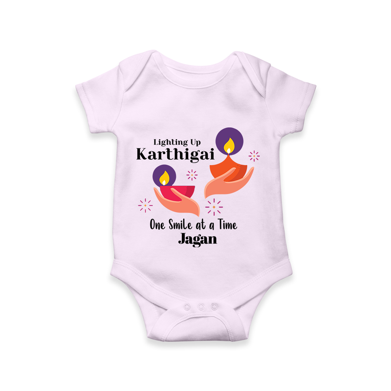 Happy Karthigai Deepam Ð Lighting Smiles: Custom Romper For Babies with Name - LILAC - 0 - 3 Months Old (Chest 16")