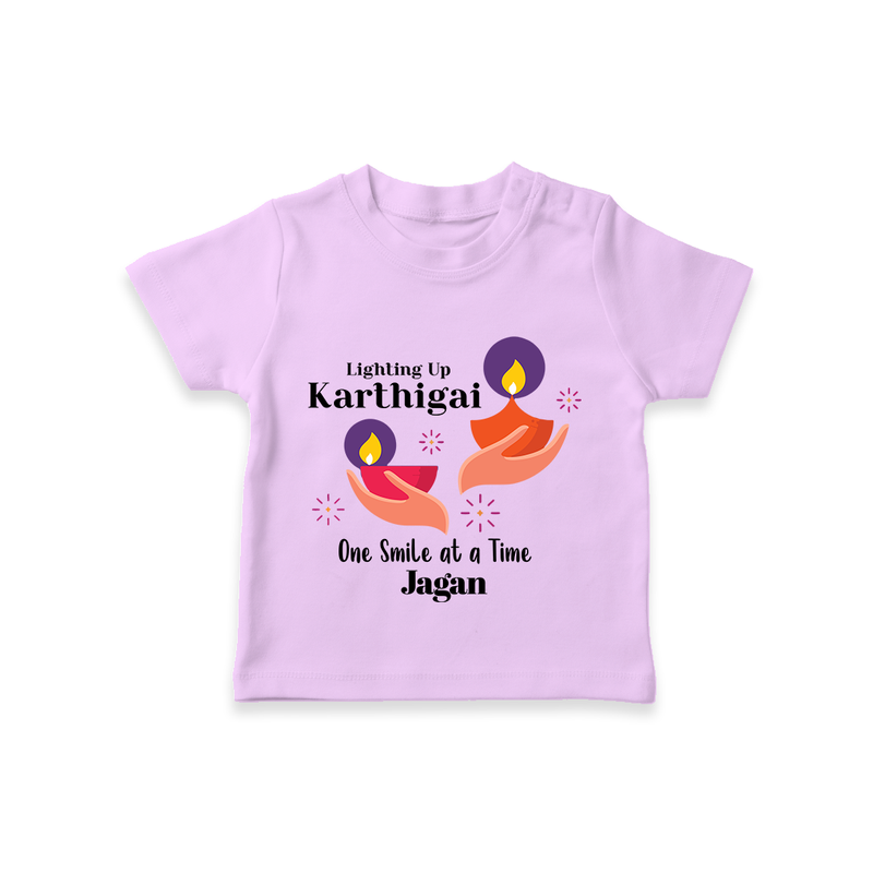 Happy Karthigai Deepam Ð Lighting Smiles: Custom T-Shirt For Kids with Name - LILAC - 0-5 Months Old (Chest 17")