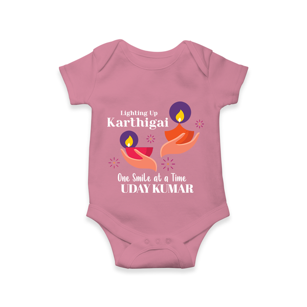 Happy Karthigai Deepam Ð Lighting Smiles: Custom Romper For Babies with Name - ONION - 0 - 3 Months Old (Chest 16")