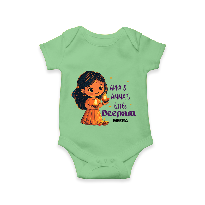 Appa And Amma's Little Deepam  - Customized Romper For Babies With Name - GREEN - 0 - 3 Months Old (Chest 16")