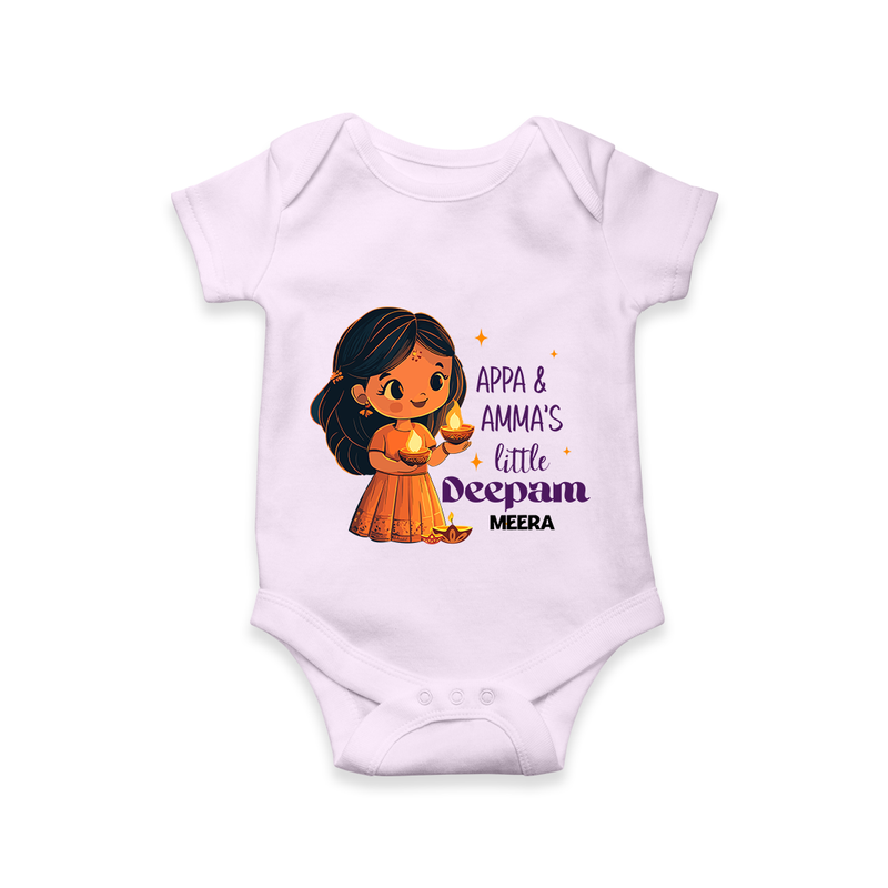 Appa And Amma's Little Deepam  - Customized Romper For Babies With Name - LILAC - 0 - 3 Months Old (Chest 16")