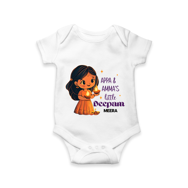 Appa And Amma's Little Deepam  - Customized Romper For Babies With Name - WHITE - 0 - 3 Months Old (Chest 16")