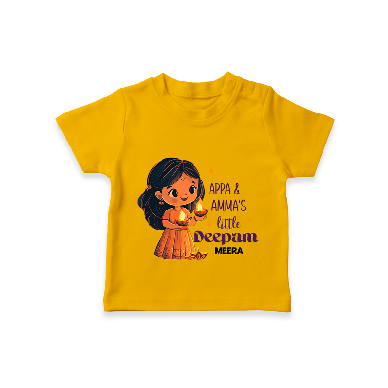 Appa And Amma's Little Deepam  - Customized T-Shirt For Kids With Name - CHROME YELLOW - 0-5 Months Old (Chest 17")