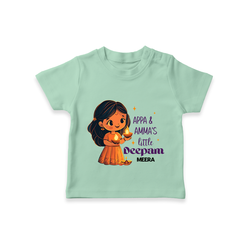 Appa And Amma's Little Deepam  - Customized T-Shirt For Kids With Name - MINT GREEN - 0-5 Months Old (Chest 17")