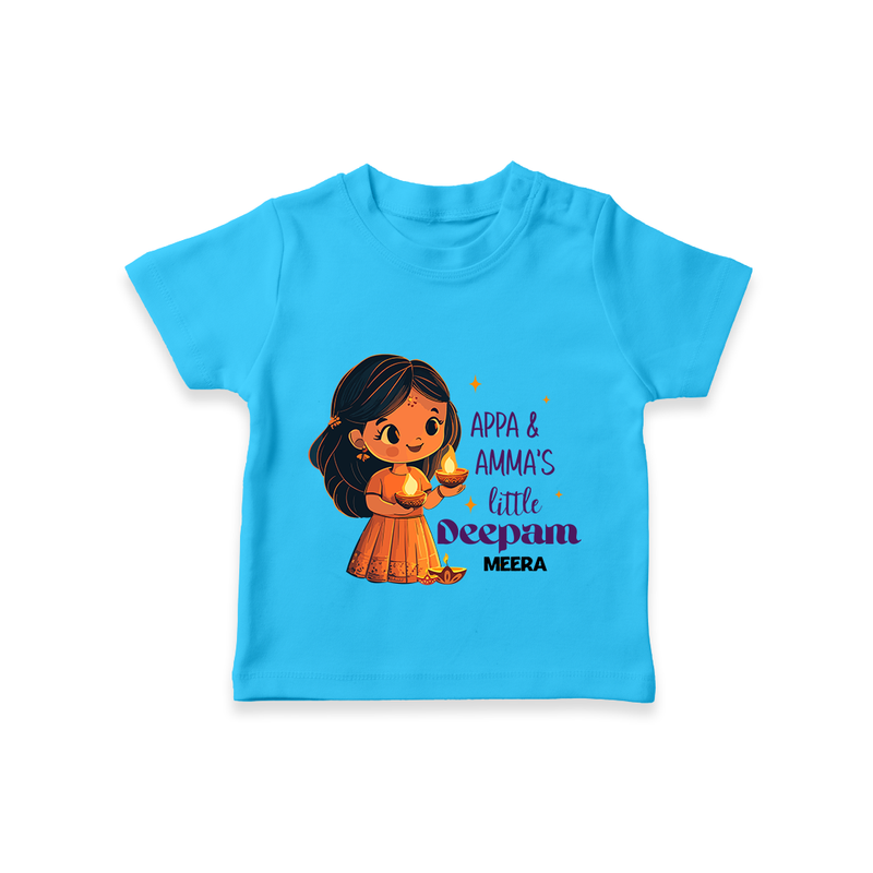 Appa And Amma's Little Deepam  - Customized T-Shirt For Kids With Name - SKY BLUE - 0-5 Months Old (Chest 17")