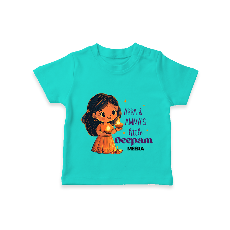 Appa And Amma's Little Deepam  - Customized T-Shirt For Kids With Name - TEAL - 0-5 Months Old (Chest 17")