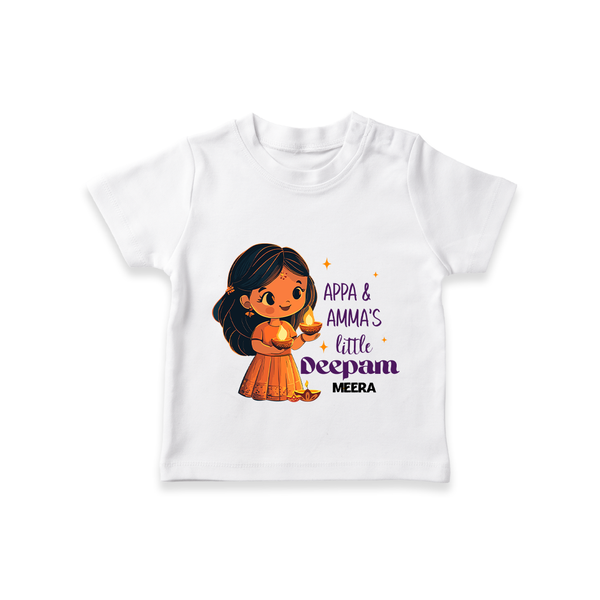 Appa And Amma's Little Deepam  - Customized T-Shirt For Kids With Name - WHITE - 0-5 Months Old (Chest 17")