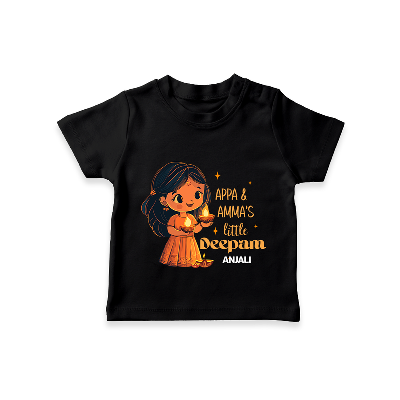 Appa And Amma's Little Deepam  - Customized T-Shirt For Kids With Name - BLACK - 0-5 Months Old (Chest 17")