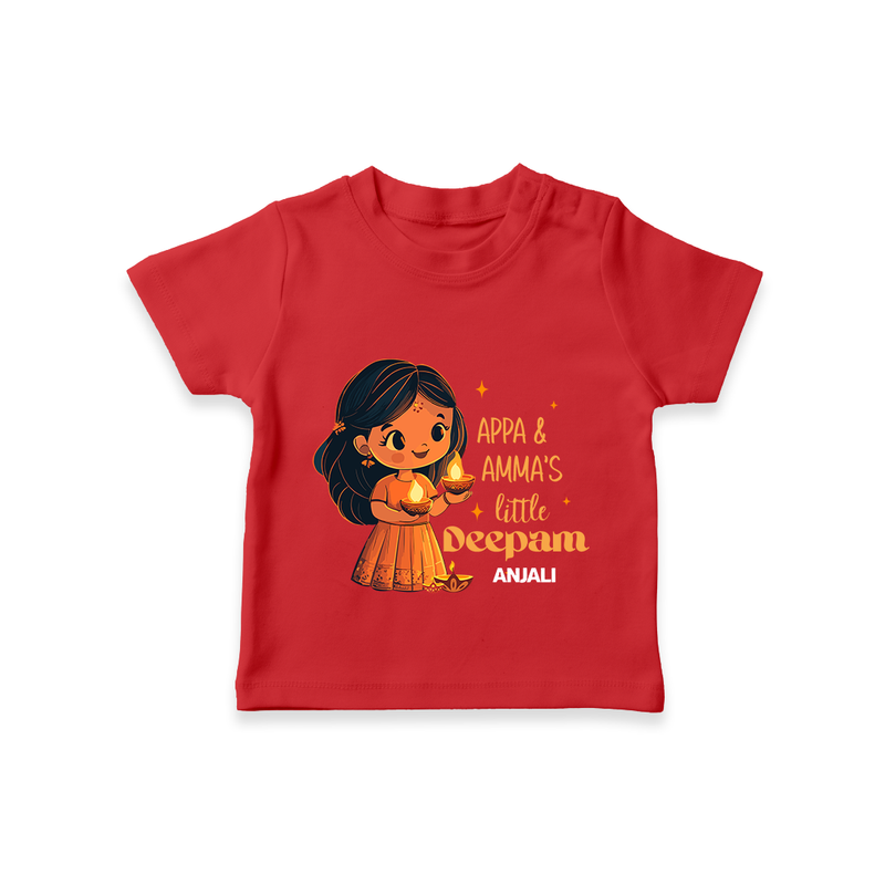 Appa And Amma's Little Deepam  - Customized T-Shirt For Kids With Name - RED - 0-5 Months Old (Chest 17")