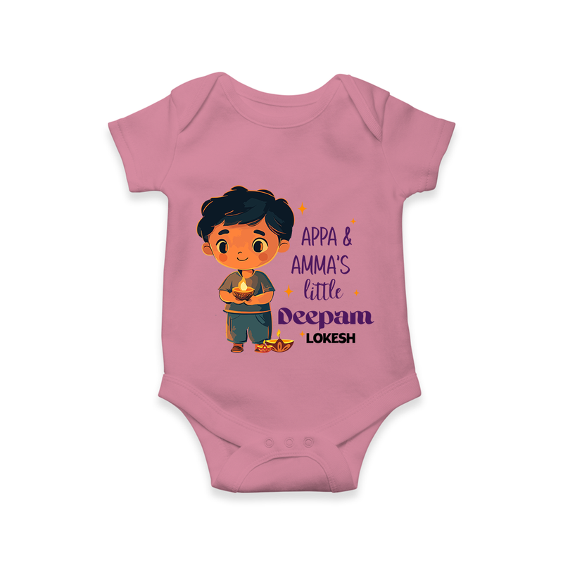 Appa & Amma's Little Deepam  - Customized Romper For Babies With Name - ONION - 0 - 3 Months Old (Chest 16")